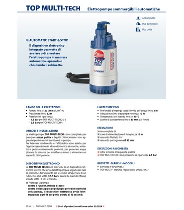 Elettropompe Sommergibili Multigiranti Automatiche TOP MULTI-TECH Pedrollo