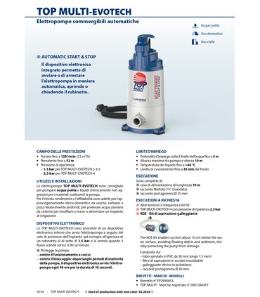 Elettropompe Sommergibili Multigiranti Automatiche TOP MULTI-EVOTECH Pedrollo