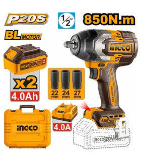 AVVITATORE AD IMPULSI 850Nm CON 2 BATTERIE E VALIGETTA INGCO