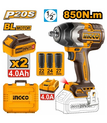 AVVITATORE AD IMPULSI 850Nm CON 2 BATTERIE E VALIGETTA INGCO