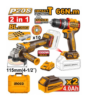 SET SMERIGLIATRICE CAGLI21154 + TRAPANO CIDLI20602 CON VALIGETTA INGCO