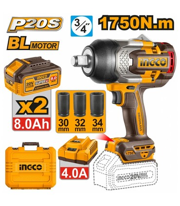 AVVITATORE AD IMPULSI 1750N.m CON BATTERIA 8AH CON 3 BUSSOLE INGCO