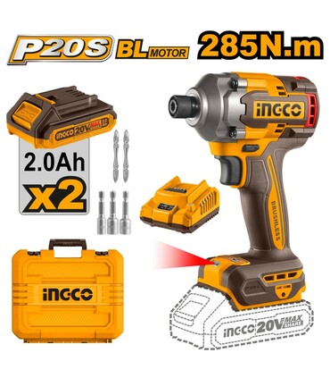 AVVITATORE AD IMPULSI 285N.M BUSHLESS CON 2 BATTERIE 2Ah INGCO