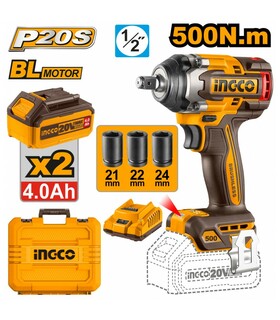 AVVITATORE AD IMPULSI 500Nm CON 2 BATTERIE E VALIGETTA INGCO