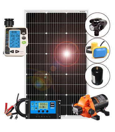 Kit Impianto Fotovoltaico Automatico per Orto con Pompa Acqua 13,25 l/min 12V e Regolatore di Carica