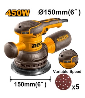 LEVIGATRICE ROTORBITALE 450W CON 5PZ CARTA ABRASIVA INGCO