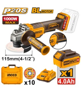 SMERIGLIATRICE ANGOLARE 1000W A BATTERIA 115MM CON 10 DISCHI INGCO
