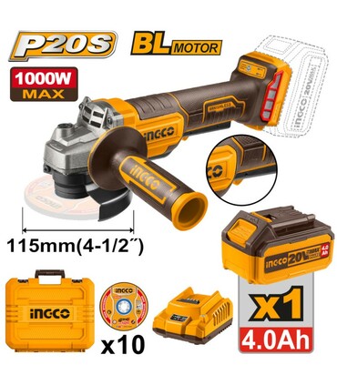 SMERIGLIATRICE ANGOLARE 1000W A BATTERIA 115MM CON 10 DISCHI INGCO