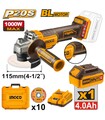 SMERIGLIATRICE ANGOLARE 1000W A BATTERIA 115MM CON 10 DISCHI INGCO