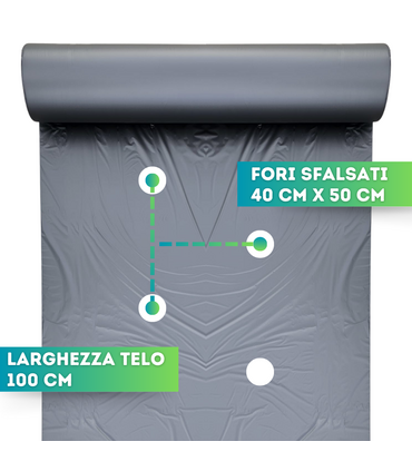 Telo pacciamatura biodegradabile con fori sfalsati 40x50 largh. 100 cm