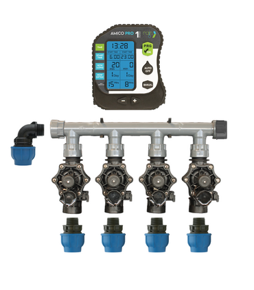 KIT IRRIGAZIONE AUTOMATICA CON QUATTRO ELETTROVALVOLE + PROGRAMMATORE AMICO PRO