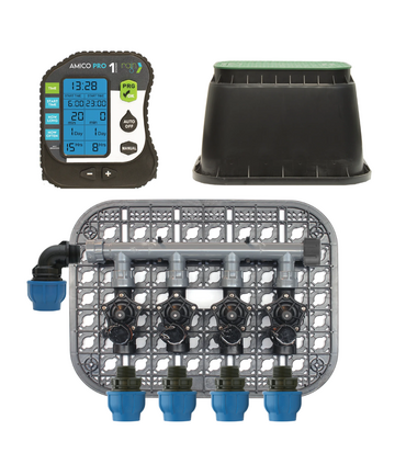 KIT IRRIGAZIONE ALL-IN-ONE CON ELETTROVALVOLE 9V + PROGRAMMATORE AMICO PRO + POZZETTO