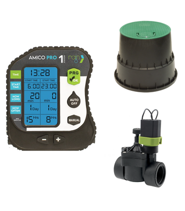 KIT IRRIGAZIONE ALL-IN-ONE CON ELETTROVALVOLE 9V + PROGRAMMATORE AMICO PRO + POZZETTO CIRCOLARE 15 CM