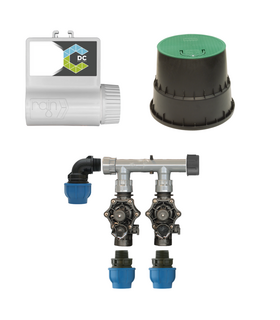 KIT ALL IN ONE CON 2 ELETTROVALVOLE 9V + CENTRALINA CONNECT DC BATTERY + POZZETTO CIRCOLARE 25 CM
