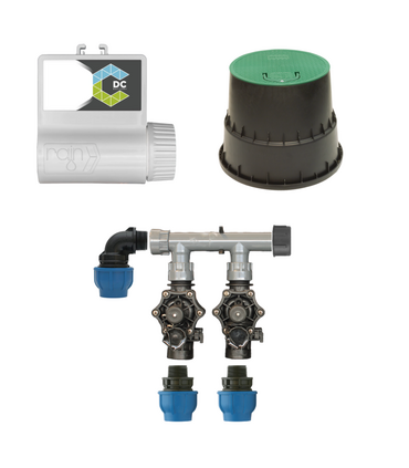 KIT ALL IN ONE CON 2 ELETTROVALVOLE 9V + CENTRALINA CONNECT DC BATTERY + POZZETTO CIRCOLARE 25 CM