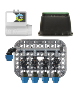 KIT ALL IN ONE CON 4 ELETTROVALVOLE 9V + CENTRALINA CONNECT DC BATTERY + POZZETTO 115