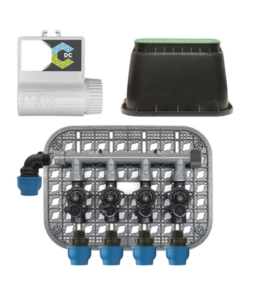 KIT ALL IN ONE CON 4 ELETTROVALVOLE 9V + CENTRALINA CONNECT DC BATTERY + POZZETTO 115