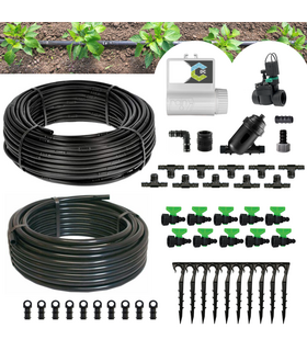Kit Irrigazione a goccia automatico 100 mq con centralina Connect DC Battery + Elettrovalvola 9V