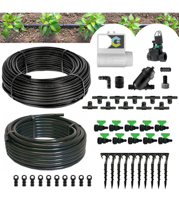 Kit Irrigazione a goccia automatico 100 mq con centralina Connect DC Battery + Elettrovalvola 9V