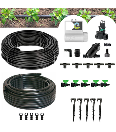 Kit Irrigazione a goccia automatico 50 mq con centralina Connect DC Battery + Elettrovalvola 9V