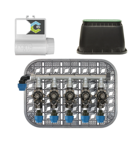 KIT ALL IN ONE CON 5 ELETTROVALVOLE 9V + CENTRALINA CONNECT DC BATTERY + POZZETTO 115