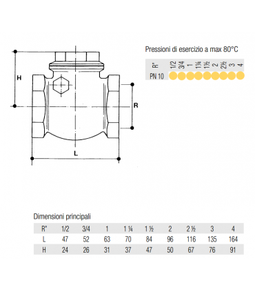 Valvola a clapet in ottone Varie misure