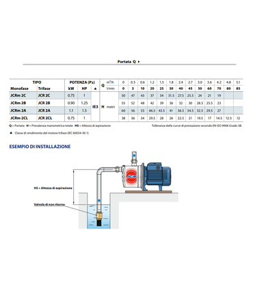 ELETTROPOMPA PEDROLLO JCRm 2C 1 HP MONOFASE V220 IRRIGAZIONE AUTOADESCANTE