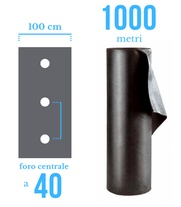 TELO FILM PACCIAMATURA BOBINA DA 1000 m FORATO IN LINEA A 40 cm LARG. 1 m BIO ORTO