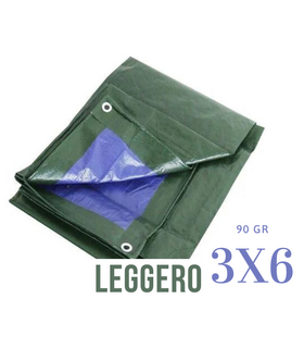 TELO OCCHIELLATO Misura 3 x 6 mt 90 gr VERDE BLU IMPERMEABILE COPRITUTTO MULTIUSO