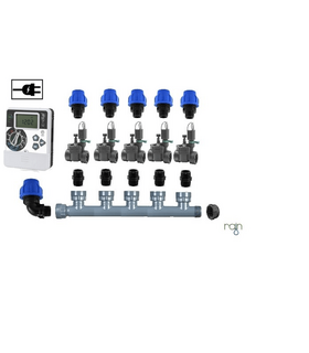 KIT RAIN CON 5 ELETTROVALVOLE 24 V + PROGRAMMATORE C-DIAL 5 ZONE PER IRRIGAZIONE AUTOMATICA AMPLIABILE