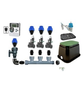 KIT RAIN CON 3 ELETTROVALVOLE 24 V+ PROGRAMMATORE C-DIAL + POZZETTO + SENSORE PER IRRIGAZIONE AUTOMATICA AMPLIABILE