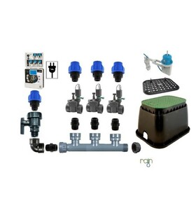 KIT RAIN CON 3 ELETTROVALVOLE 24V+ PROGRAMMATORE i-DIAL 3 ZONE + POZZETTO + SENSORE PER IRRIGAZIONE AUTOMATICA AMPLIABILE
