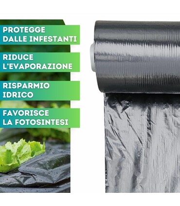 Telo nero per pacciamatura non forato largh. 100 cm Bio Orto
