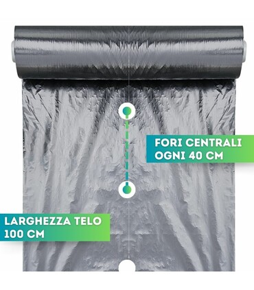 Telo nero per pacciamatura forato ogni 40 cm largh. 100 cm