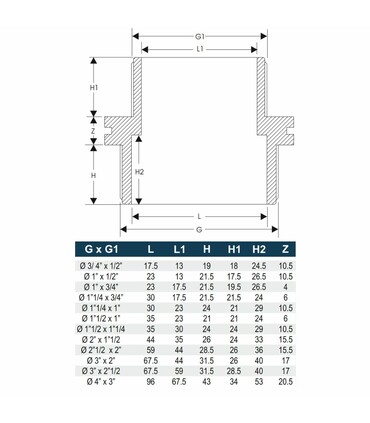 Nipplo Ridotto Filettato PP raccordo in plastica Misure varie