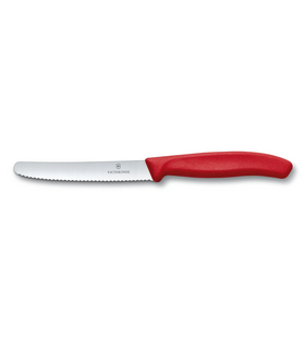 Victorinox Coltello Rosso da Cucina Punta Tonda Seghettato - 11cm