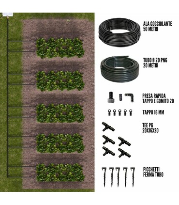 Kit Irrigazione a goccia Easy 50 Mq con ala gocciolante per orto e Giardino