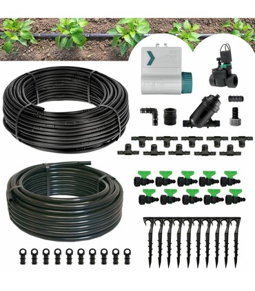 Kit Irrigazione a goccia automatico 100 mq con Pure Vision + Elettrovalvola 9V