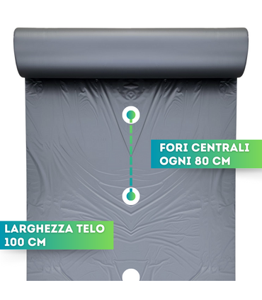 Telo pacciamatura biodegradabile forato ogni 80 cm largh. 100 cm x 100 metri