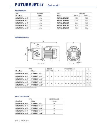 ELETTROPOMPA PEDROLLO FUTURE JETm 2A - ST HP 1,25 MONOFASE V220 AUTOCLAVE AUTOADESCANTE