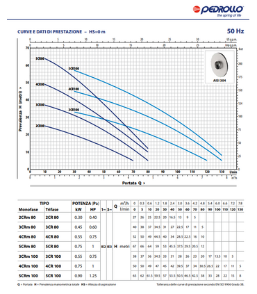ELETTROPOMPA PEDROLLO 4CRm 80 - HP 0.75 MONOFASE V220 SILENZIOSA AUTOCLAVE MULTIGIRANTE