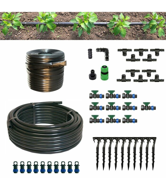 Sistema di irrigazione a goccia da giardino 100 metri: tubo + gocciolatori + accessori