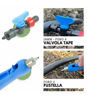 Kit di Irrigazione a Goccia Orto 100 mt Manichetta ala gocciolante leggera 2 l/h passo 20 cm + 20 mt Tubo PN6 diam. 20mm