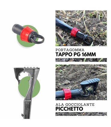 Kit di Irrigazione a Goccia Orto 100 mt Manichetta ala gocciolante leggera 2 l/h passo 20 cm + 20 mt Tubo PN6 diam. 20mm