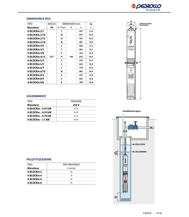 ELETTROPOMPE SOMMERSE MONOBLOCCO PEDROLLO DA 4" 4BLOCKm MONOFASE